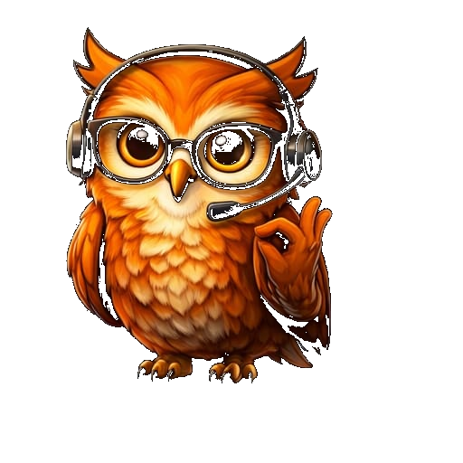 Mascota BibliOWLteca con auriculares de soporte
